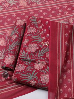MEENA BAZAAR - Printed Maroon Unstitched Kurta with Pant and Dupatta