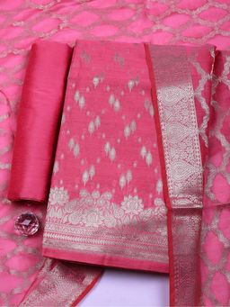 MEENA BAZAAR - Pink Woven Art Silk Unstitched Kurta with Pant and Dupatta