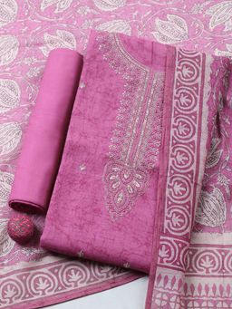 MEENA BAZAAR - Embroidered Magenta Unstitched Kurta with Pant and Dupatta