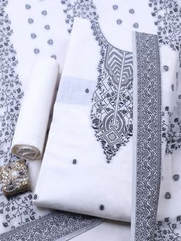 MEENA BAZAAR - Woven White Unstitched Kurta with Pant and Dupatta