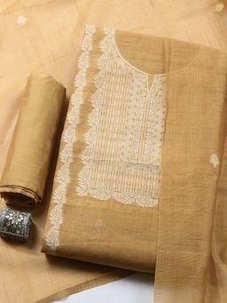 MEENA BAZAAR - Mustard Woven Chanderi Unstitched Kurta with Pant and Dupatta