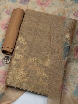 MEENA BAZAAR - Woven Beige Unstitched Kurta with Pant and Dupatta
