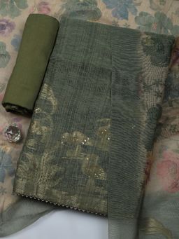 MEENA BAZAAR - Woven Green Unstitched Kurta with Pant and Dupatta