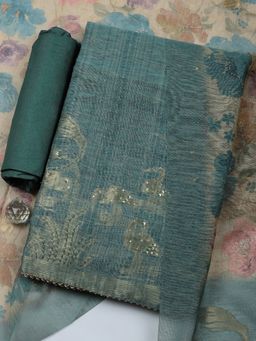 MEENA BAZAAR - Woven Blue Unstitched Kurta with Pant and Dupatta