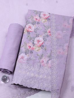 MEENA BAZAAR - Embroidered Mauve Unstitched Kurta with Pant and Dupatta