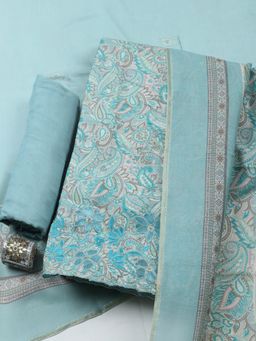 MEENA BAZAAR - Embellished Aqua Unstitched Kurta with Pant and Dupatta