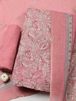 MEENA BAZAAR - Embellished Pink Unstitched Kurta with Pant and Dupatta
