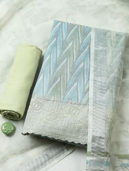 MEENA BAZAAR - Green Geometric Linen Unstitched Kurta with Pant and Dupatta