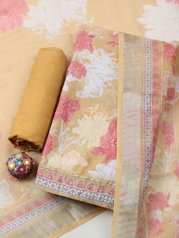 MEENA BAZAAR - Embroidered Mustard Unstitched Kurta with Pant and Dupatta