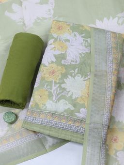 MEENA BAZAAR - Embroidered Green Unstitched Kurta with Pant and Dupatta