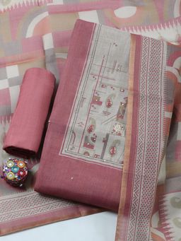 MEENA BAZAAR - Pink Embroidered Linen Unstitched Kurta with Pant and Dupatta