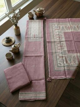 MEENA BAZAAR - Lavender Printed Linen Unstitched Kurta with Pant and Dupatta