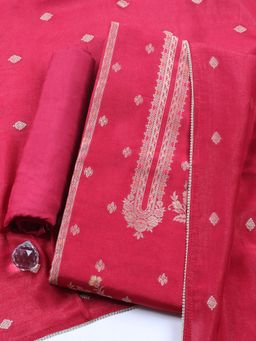 MEENA BAZAAR - Magenta Woven Chanderi Unstitched Kurta with Pant and Dupatta