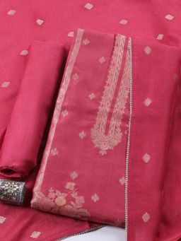 MEENA BAZAAR - Pink Woven Chanderi Unstitched Kurta with Pant and Dupatta