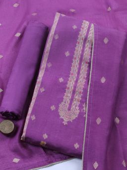 MEENA BAZAAR - Purple Woven Chanderi Unstitched Kurta with Pant and Dupatta