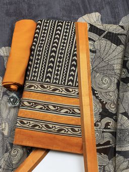 MEENA BAZAAR - Printed Mustard Unstitched Kurta with Pant and Dupatta