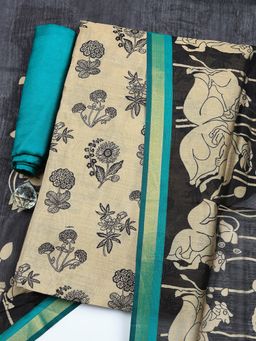 MEENA BAZAAR - Printed Green Unstitched Kurta with Pant and Dupatta