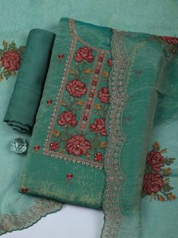 MEENA BAZAAR - Embroidered Green Unstitched Kurta with Pant and Dupatta
