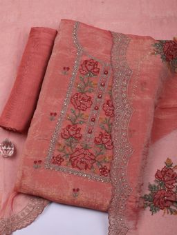 MEENA BAZAAR - Embroidered Pink Unstitched Kurta with Pant and Dupatta