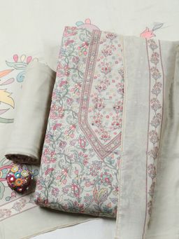 MEENA BAZAAR - Printed Beige Unstitched Kurta with Pant and Dupatta