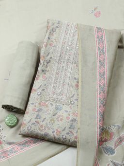 MEENA BAZAAR - Embellished Beige Unstitched Kurta with Pant and Dupatta