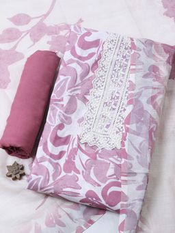 MEENA BAZAAR - Printed Pink Unstitched Kurta with Pant and Dupatta
