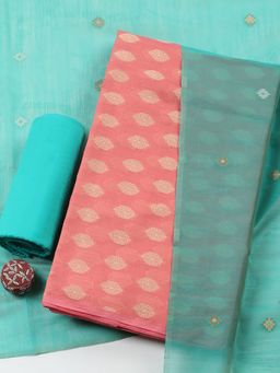 MEENA BAZAAR - Pink Woven Chanderi Unstitched Kurta with Pant and Dupatta