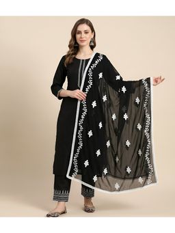 MUFFLY - Embroidered Buti Work Nazneen Chiffon Black Ethnic Dupatta