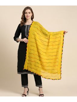 MUFFLY - Yellow Nazneen Chiffon Striped Embroidered with Tassel Border Dupatta