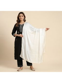 MUFFLY - White Elegant Solid Nazneen Chiffon with Lace Border Dupatta