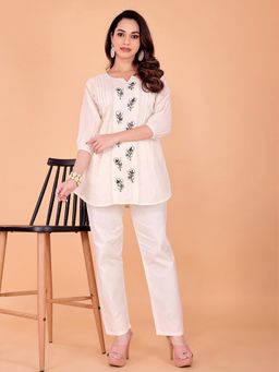 SURILI - Off-White Khadi Cotton Embroidery Ethnic Co-Ord Set