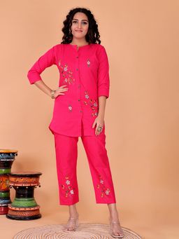 SURILI - Pink Cotton Embroidery Co-Ord Set