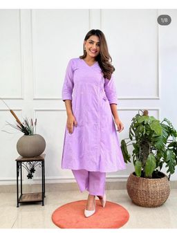 Miravan - Lavender Cotton Embroidered Kurta with Pant