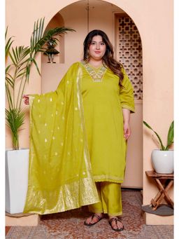 Miravan - Yellow Silk Embroidered Kurta with Pant and Dupatta