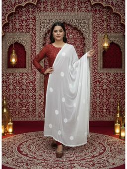 PARAMOUNT CHIKAN - White Hand Embroidered Chiffon Chikankari Dupatta