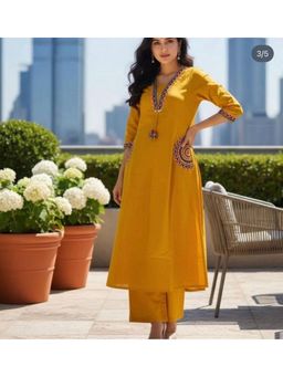Miravan - Yellow Cotton Embroidered Kurta with Palazzo