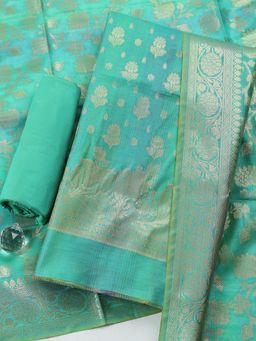 MEENA BAZAAR - Green Woven Chanderi Unstitched Kurta with Pant and Dupatta