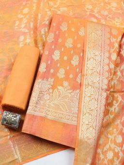 MEENA BAZAAR - Orange Woven Chanderi Unstitched Kurta with Pant and Dupatta