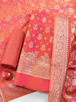 MEENA BAZAAR - Rust Woven Chanderi Unstitched Kurta with Pant and Dupatta