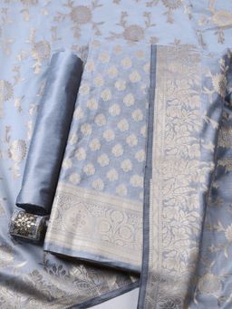 MEENA BAZAAR - Woven Blue Unstitched Kurta with Pant and Dupatta