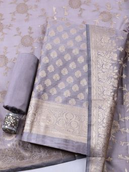 MEENA BAZAAR - Woven Grey Unstitched Kurta with Pant and Dupatta