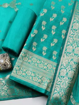 MEENA BAZAAR - Woven Green Unstitched Kurta with Pant and Dupatta