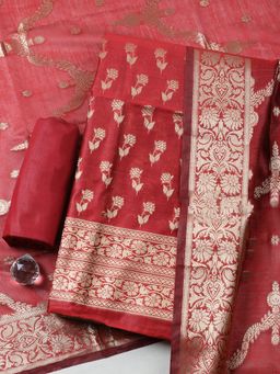 MEENA BAZAAR - Woven Maroon Unstitched Kurta with Pant and Dupatta