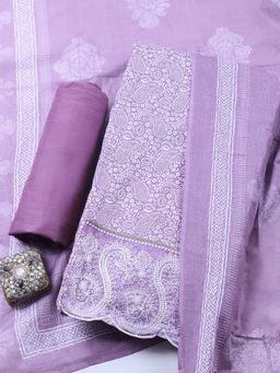 MEENA BAZAAR - Lavender Paisley Cotton Unstitched Kurta with Pant and Dupatta