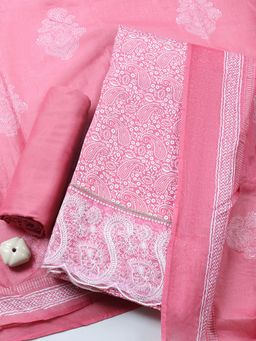 MEENA BAZAAR - Pink Paisley Cotton Unstitched Kurta with Pant and Dupatta