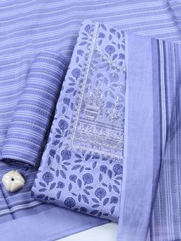 MEENA BAZAAR - Blue Embroidered Cotton Unstitched Kurta with Pant and Dupatta