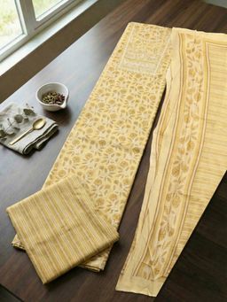 MEENA BAZAAR - Yellow Embroidered Cotton Unstitched Kurta with Pant and Dupatta