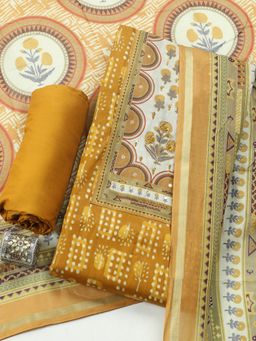 MEENA BAZAAR - Mustard Printed Cotton Unstitched Kurta with Pant and Dupatta