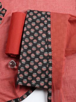 MEENA BAZAAR - Black Floral Cotton Unstitched Kurta with Pant and Dupatta