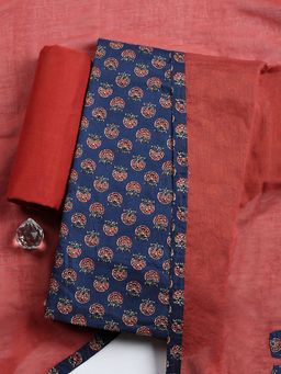 MEENA BAZAAR - Blue Floral Cotton Unstitched Kurta with Pant and Dupatta